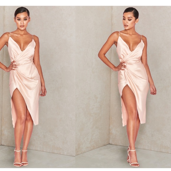 House Of CB, 'Coco' Beige Satin Drape Back Dress, Size S - Picture 2 of 15